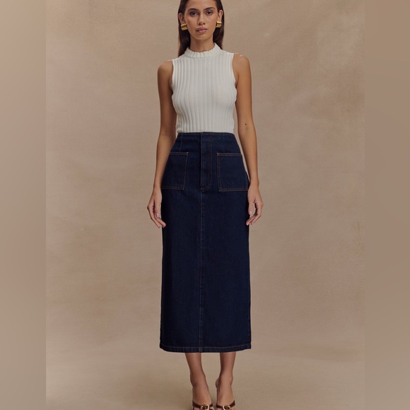 Meshki Dresses & Skirts - Meshki Fallon Denim Midi Skirt - Indigo Blue